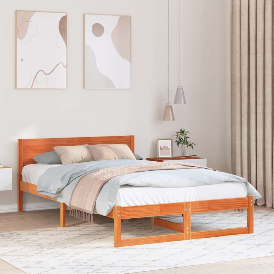 vidaXL Bedframe Wasbruin 120 x 190 cm Massief grenenhout afbeelding 1