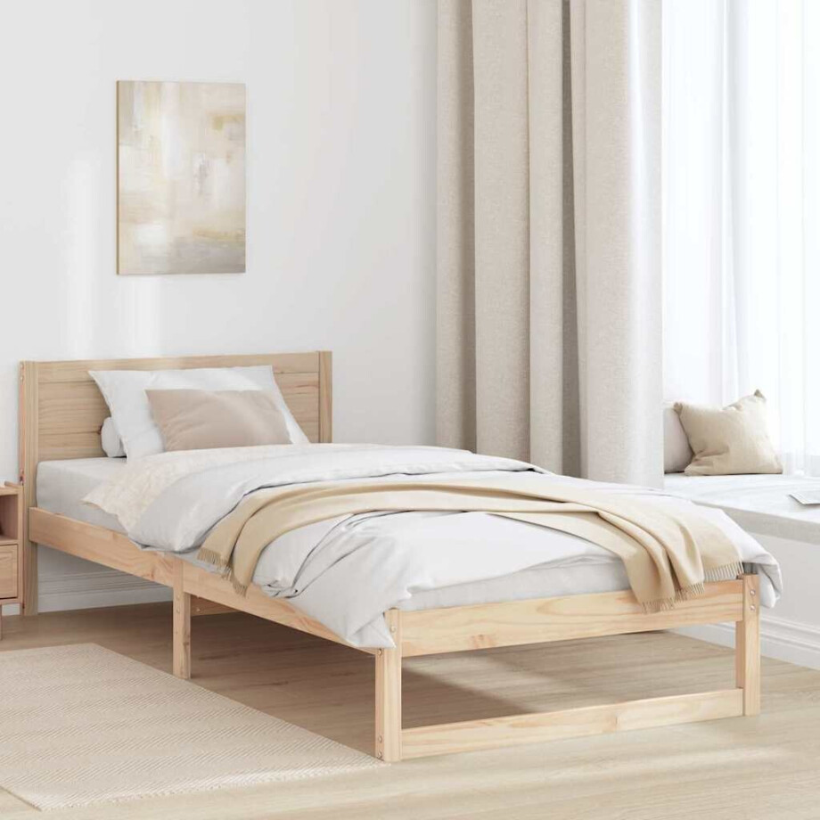 vidaXL Bedframe met hoofdeinde Naturel 90 x 200 cm Massief grenenhout afbeelding 1