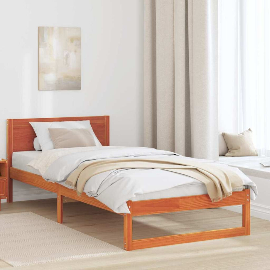 vidaXL Bedframe met hoofdeinde Wasbruin 80 x 200 cm Massief grenenhout afbeelding 1