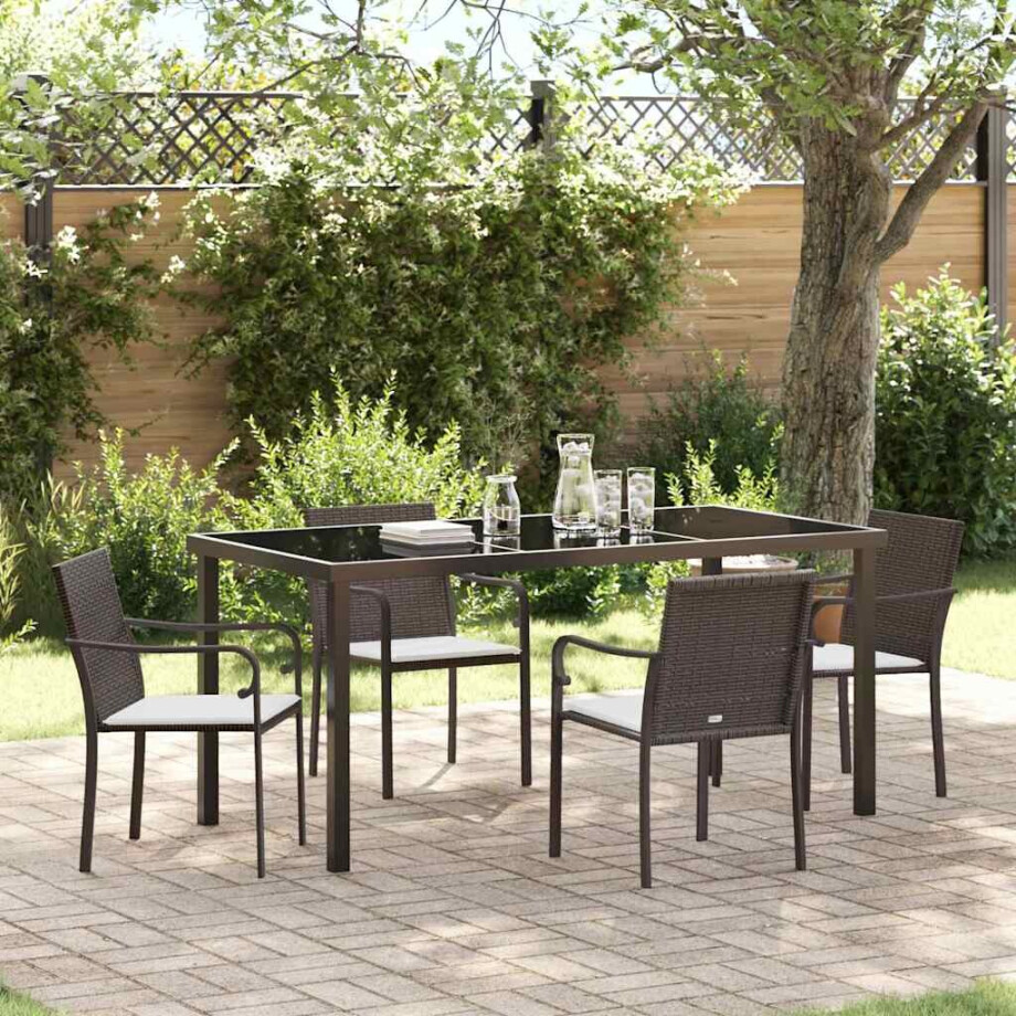vidaXL Tuin eettafelset 5 pcs Bruin en zwart PE Rattan afbeelding 1