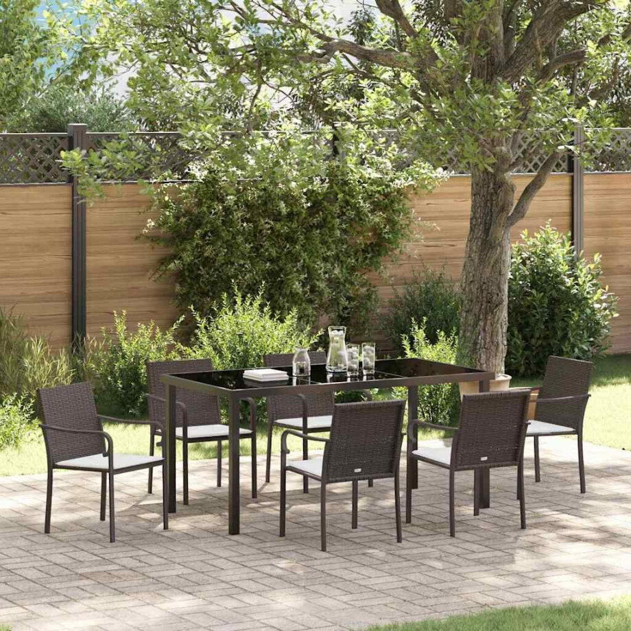 vidaXL Tuin eettafelset 7 pcs Bruin en zwart PE Rattan afbeelding 1