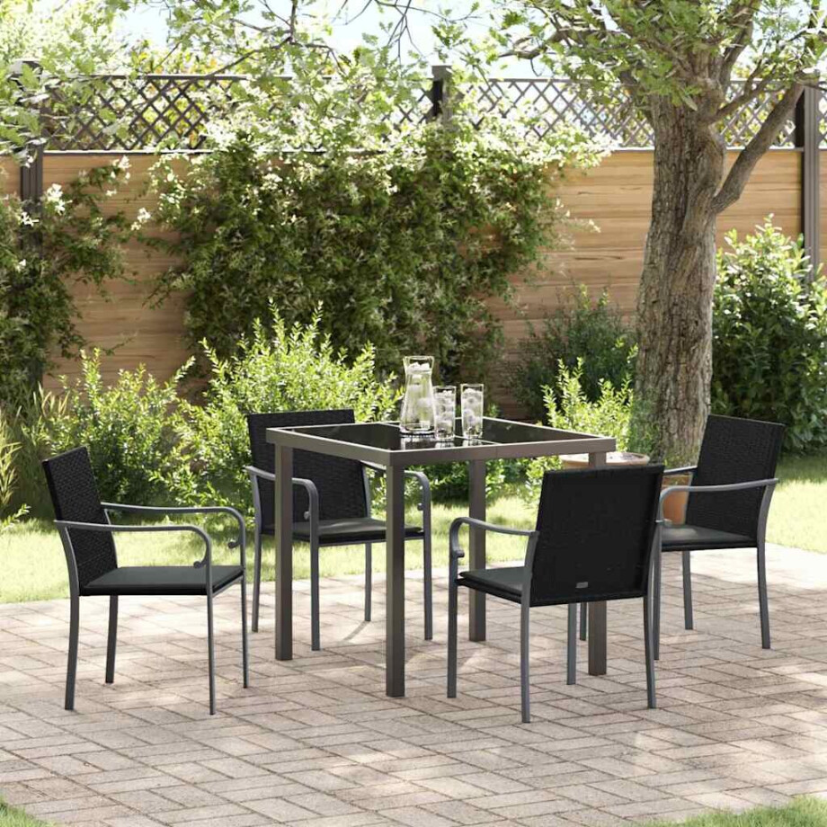 vidaXL Tuin eettafelset 5 pcs Zwart en Grijs PE Rattan afbeelding 1