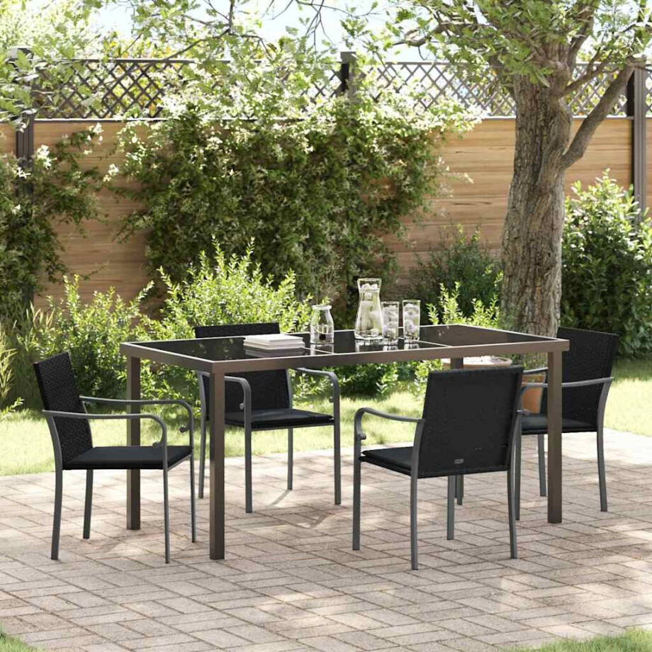 vidaXL Tuin eettafelset 5 pcs Zwart en Grijs PE Rattan afbeelding 1