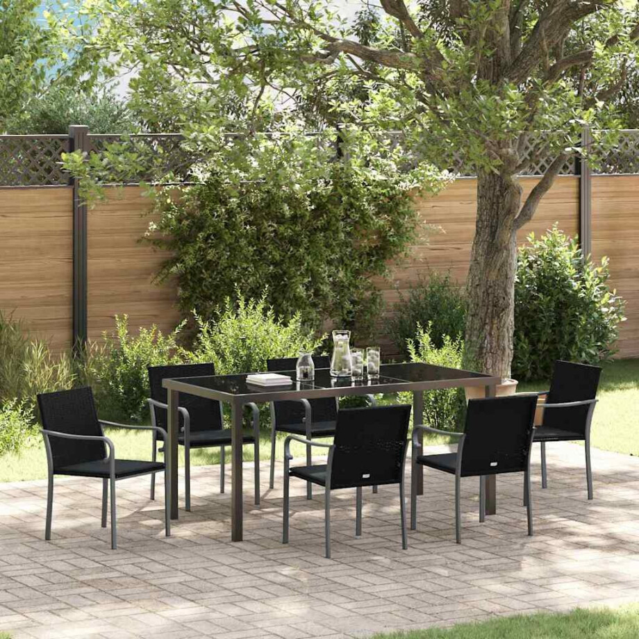 vidaXL Tuin eettafelset 7 pcs Zwart en Grijs PE Rattan afbeelding 1