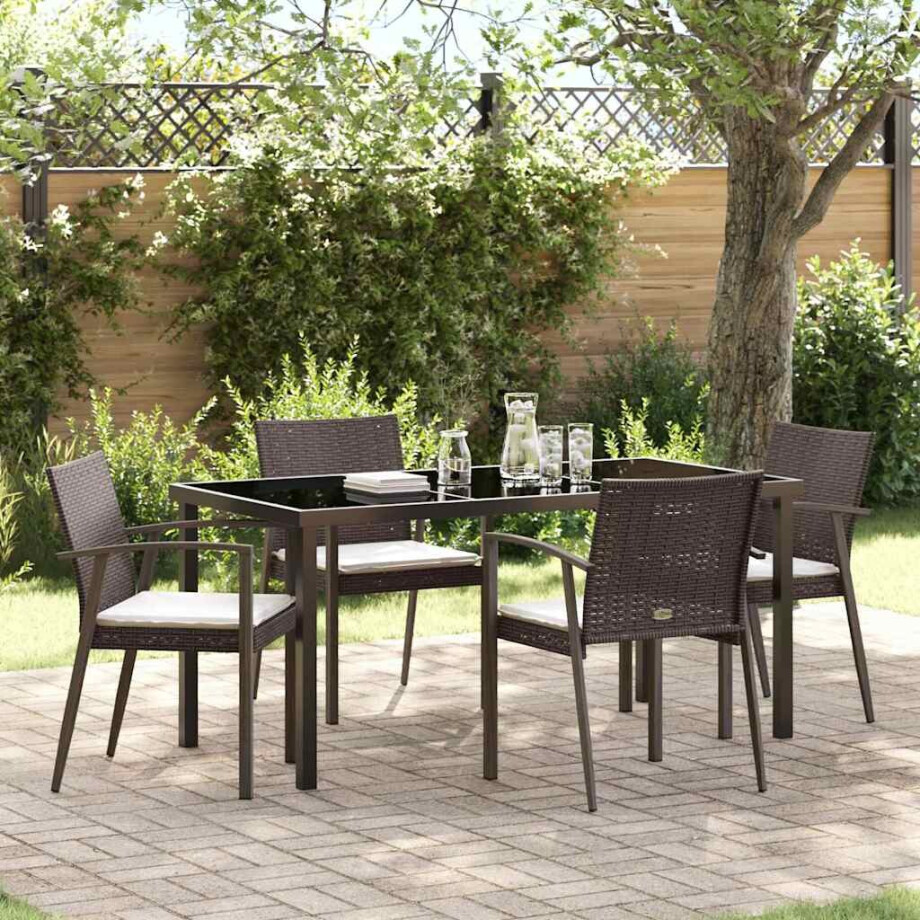vidaXL Tuin eettafelset 5 pcs Bruin en zwart PE Rattan afbeelding 1