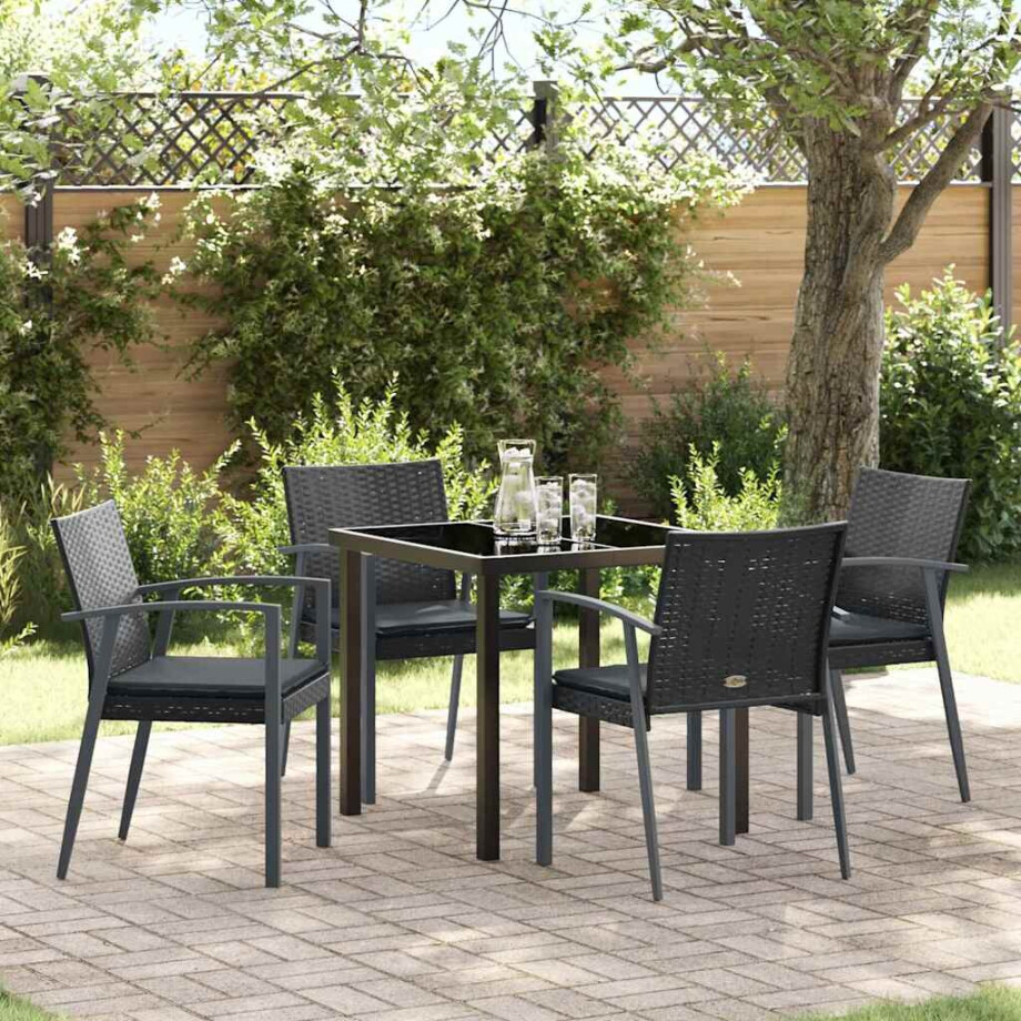 vidaXL Tuin eettafelset 5 pcs Zwart en Grijs PE Rattan afbeelding 1