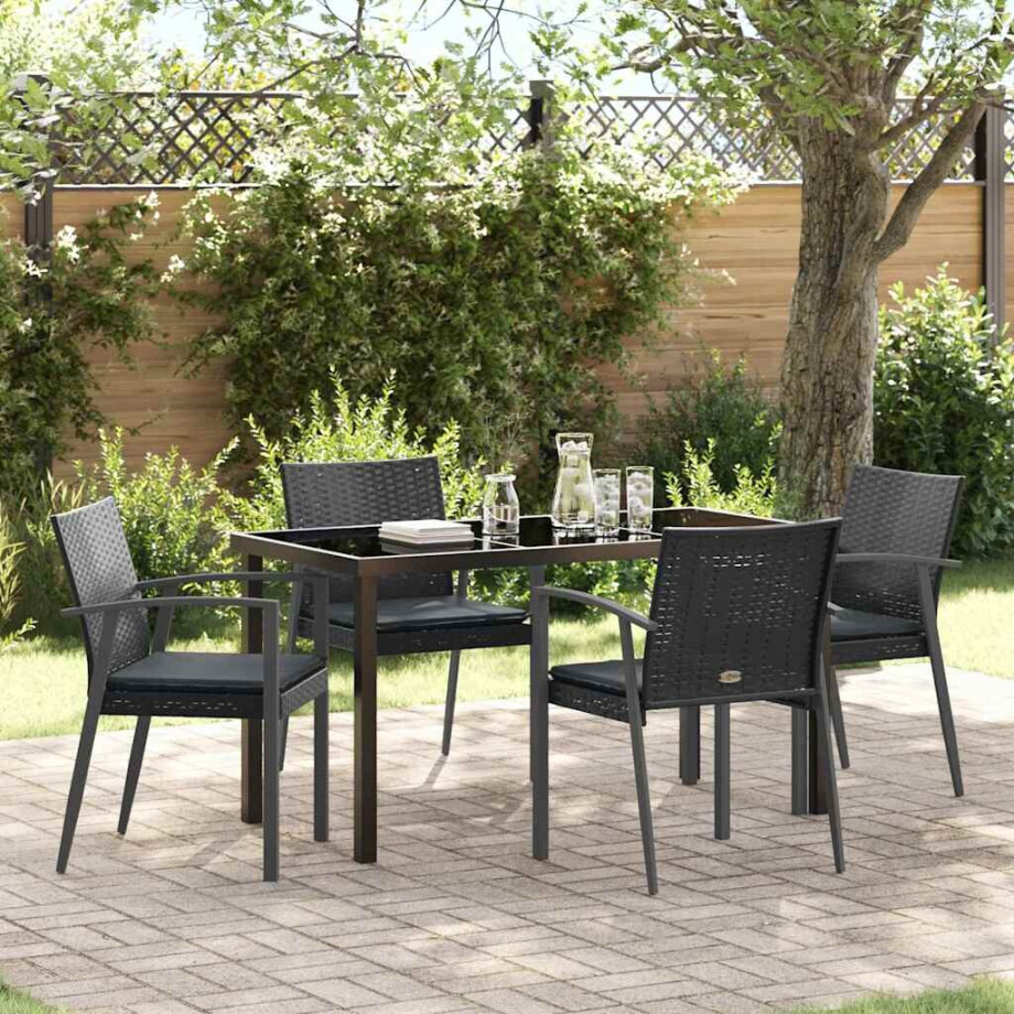 vidaXL Tuin eettafelset 5 pcs Zwart en Grijs PE Rattan afbeelding 1