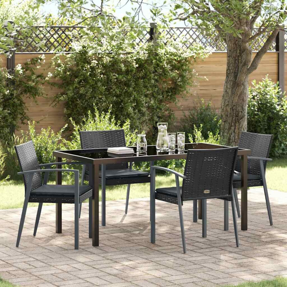 vidaXL Tuin eettafelset 5 pcs Zwart en Grijs PE Rattan afbeelding 1