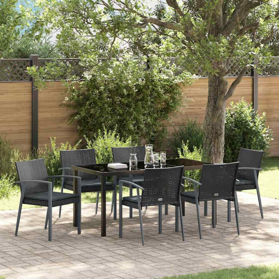 vidaXL Tuin eettafelset 7 pcs Zwart en Grijs PE Rattan afbeelding 1
