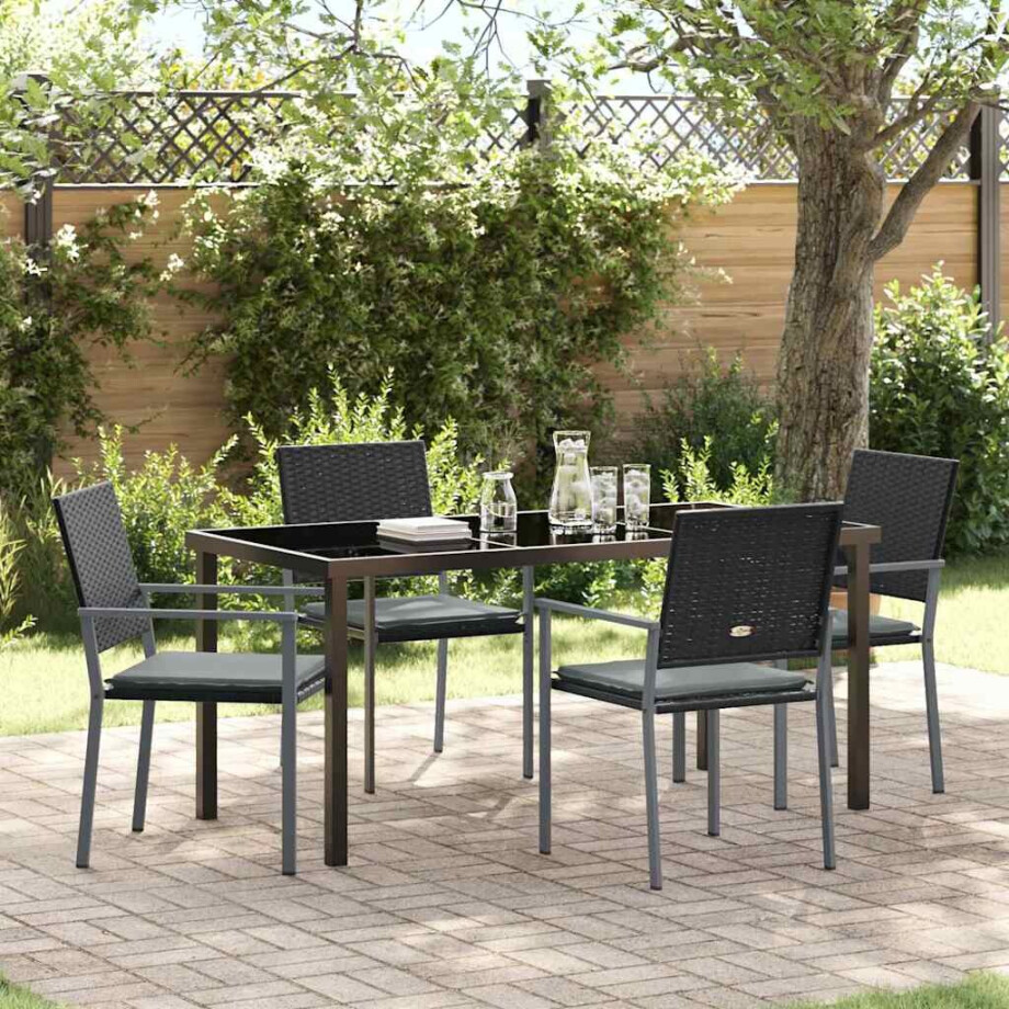 vidaXL Tuin eettafelset 5 pcs Zwart en Licht Grijs PE Rattan afbeelding 1