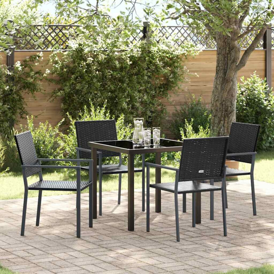 vidaXL Tuin eettafelset 5 pcs Zwart PE Rattan afbeelding 1