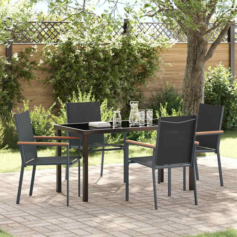 vidaXL Tuin eettafelset 5 pcs Zwart Poedercoating staal afbeelding 1