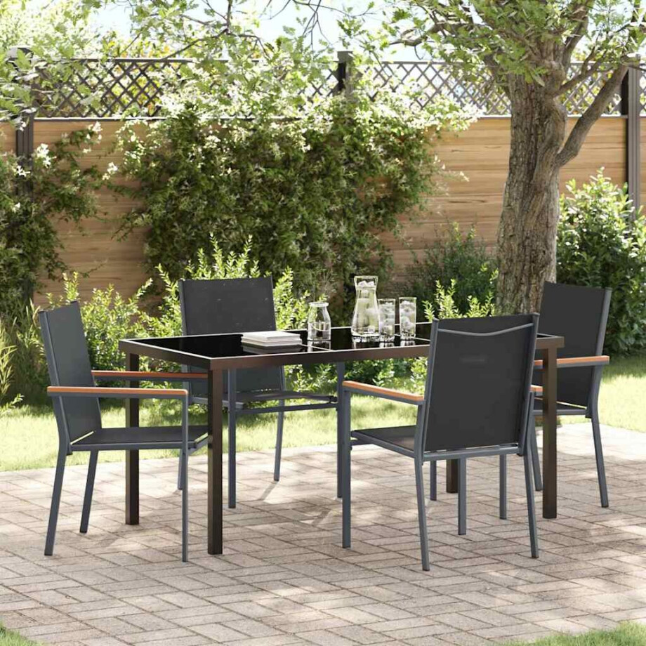 vidaXL Tuin eettafelset 5 pcs Zwart Poedercoating staal afbeelding 1