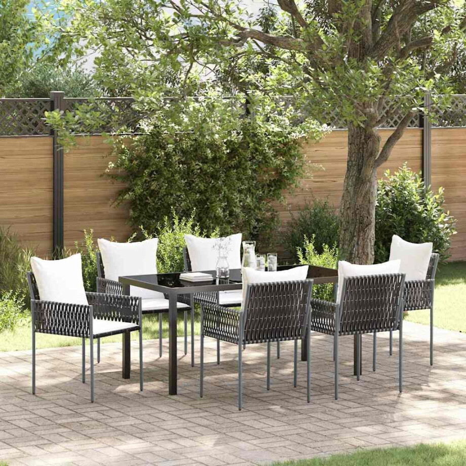vidaXL Tuin eettafelset 7 pcs Bruin en zwart PE Rattan afbeelding 1
