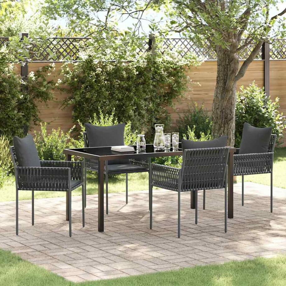 vidaXL Tuin eettafelset 5 pcs Zwart en Grijs PE Rattan afbeelding 1