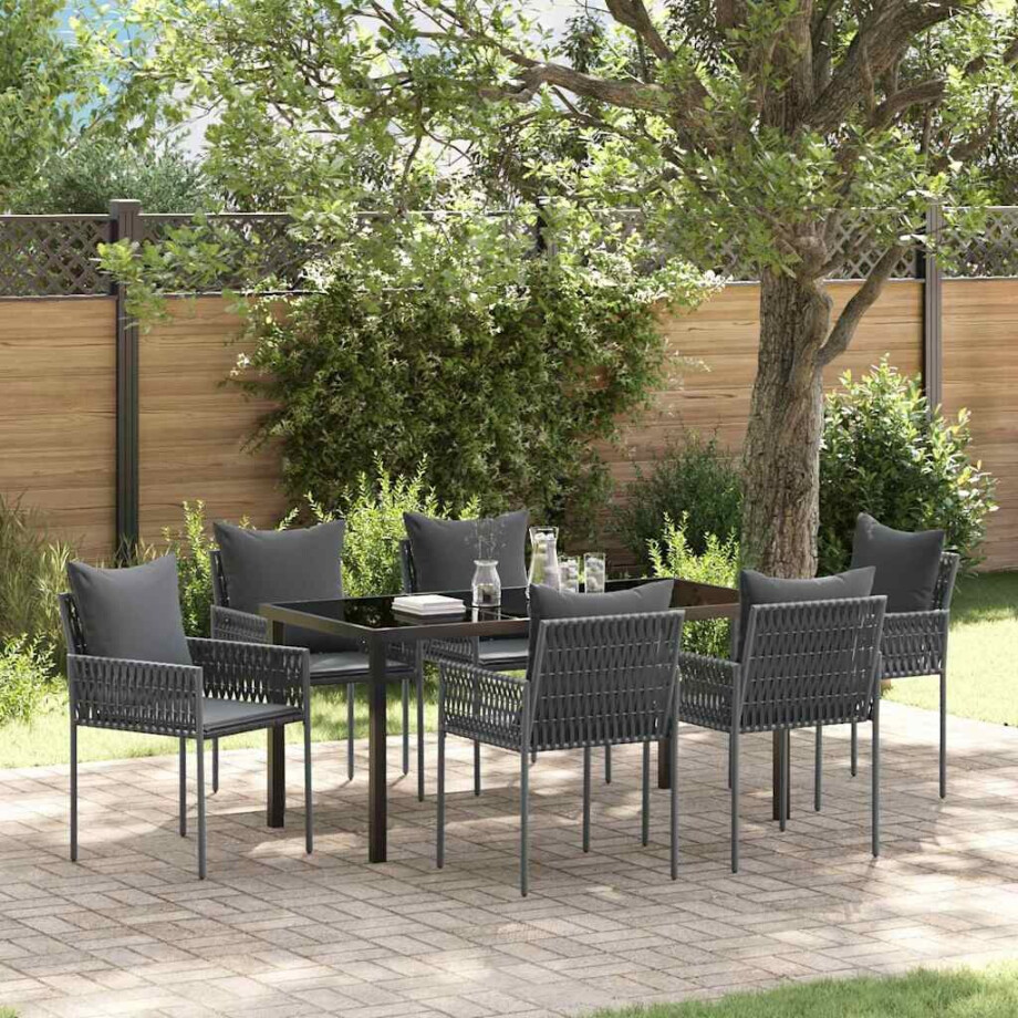 vidaXL Tuin eettafelset 7 pcs Zwart en Grijs PE Rattan afbeelding 1