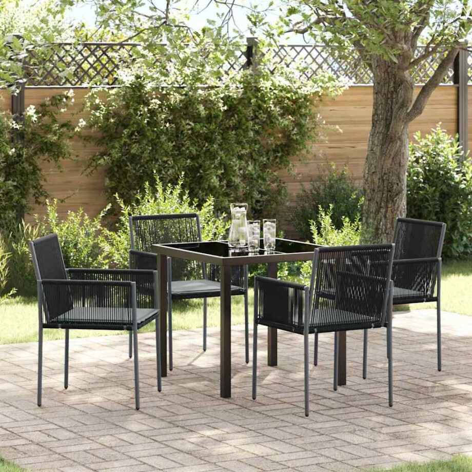 vidaXL Tuin eettafelset 5 pcs Zwart PE Rattan afbeelding 1