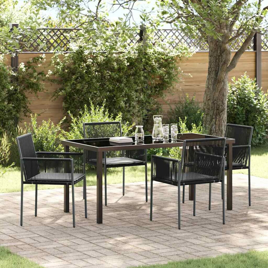 vidaXL Tuin eettafelset 5 pcs Zwart PE Rattan afbeelding 1