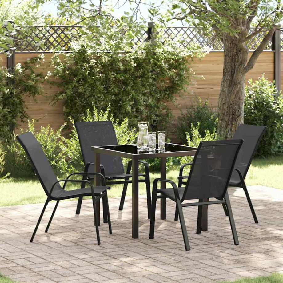 vidaXL Tuin eettafelset 5 pcs Zwart Poedercoating staal afbeelding 1