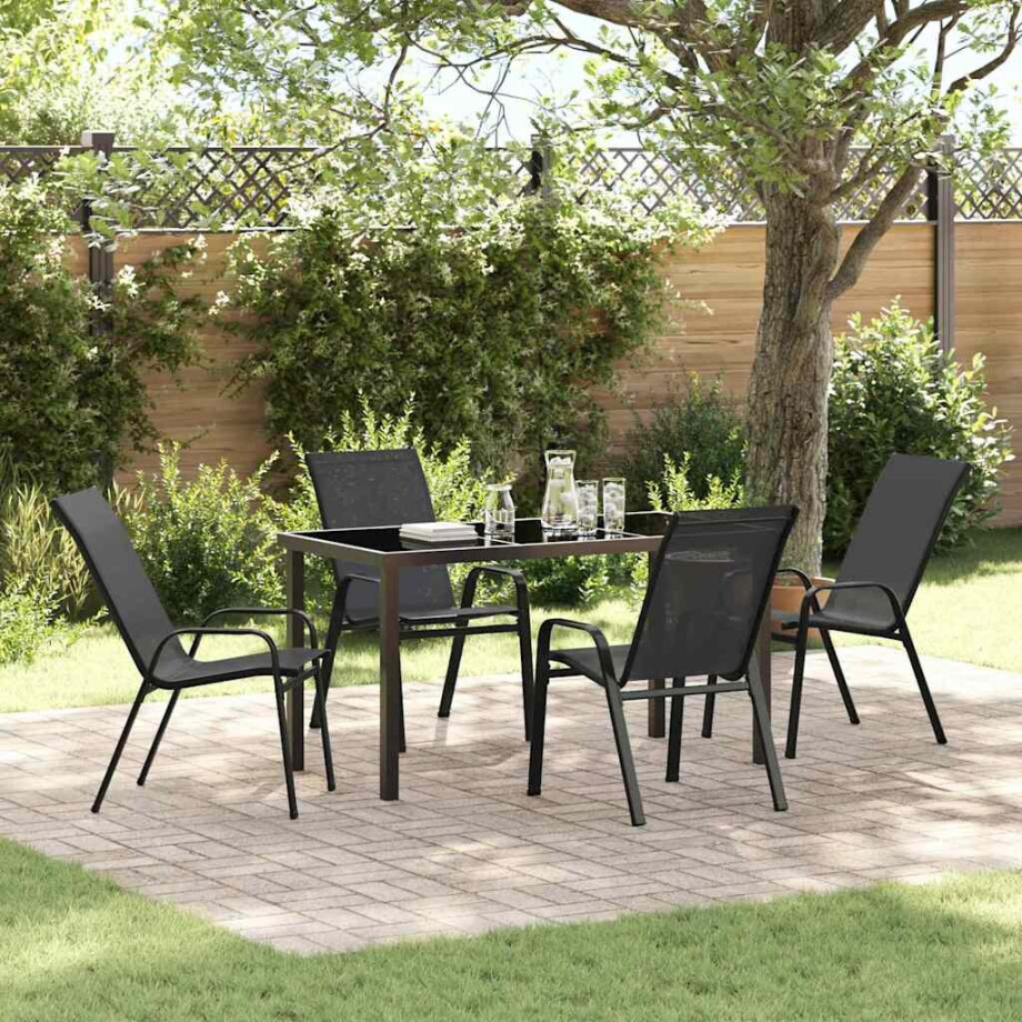 vidaXL Tuin eettafelset 5 pcs Zwart Poedercoating staal afbeelding 1