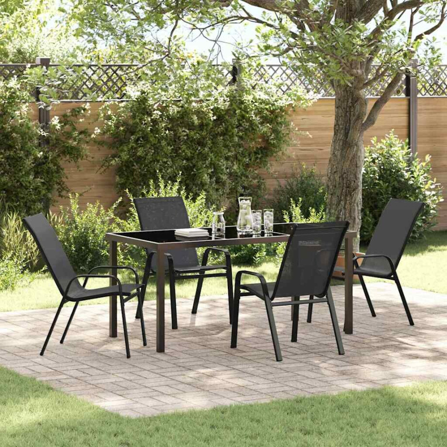 vidaXL Tuin eettafelset 5 pcs Zwart Poedercoating staal afbeelding 1