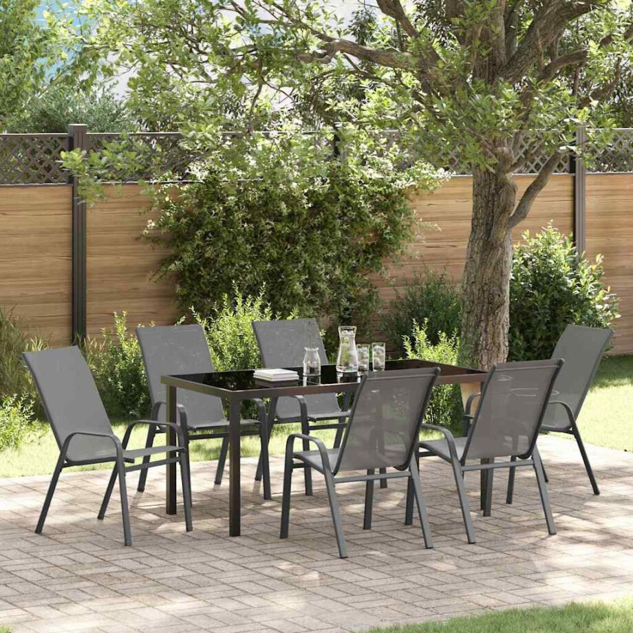 vidaXL Tuin eettafelset 7 pcs Grijs en zwart Poedercoating staal afbeelding 1