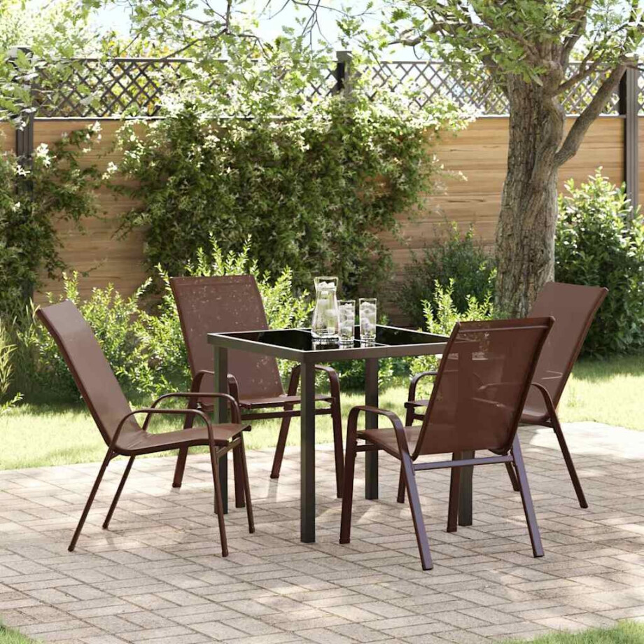 vidaXL Tuin eettafelset 5 pcs Bruin en zwart Poedercoating staal vidaXL Tuin eettafelset 5 pcs Bruin en zwart Poedercoating staal afbeelding 1