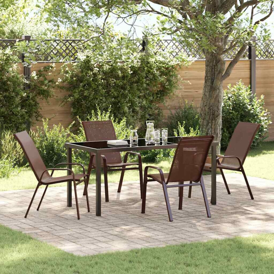 vidaXL Tuin eettafelset 5 pcs Bruin en zwart Poedercoating staal vidaXL Tuin eettafelset 5 pcs Bruin en zwart Poedercoating staal afbeelding 1
