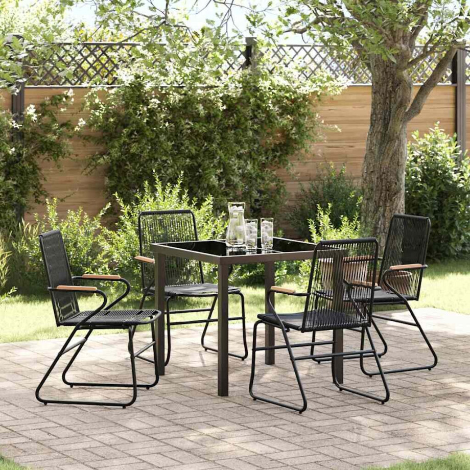 vidaXL Tuin eettafelset 5 pcs Zwart Gepoedercoat staal afbeelding 1