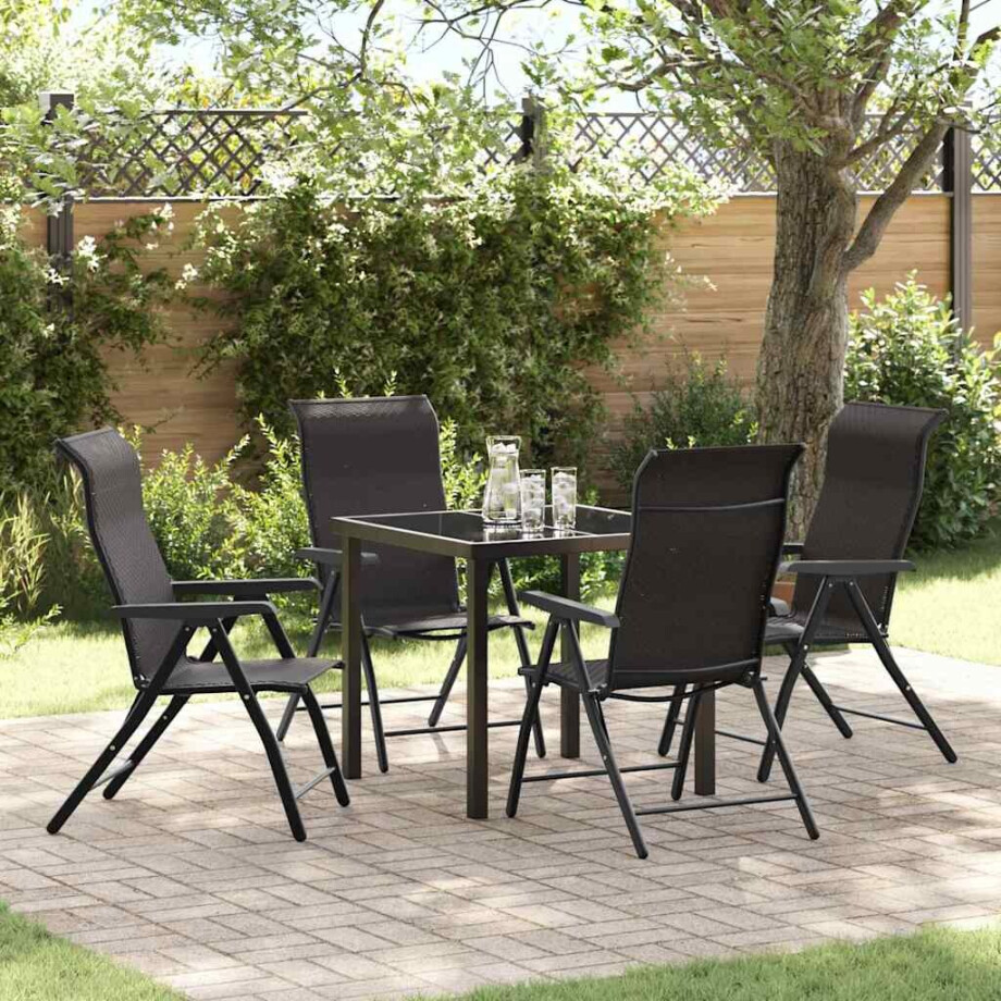vidaXL Tuin eettafelset 5 pcs Zwart Koffie Gepoedercoat staal afbeelding 1
