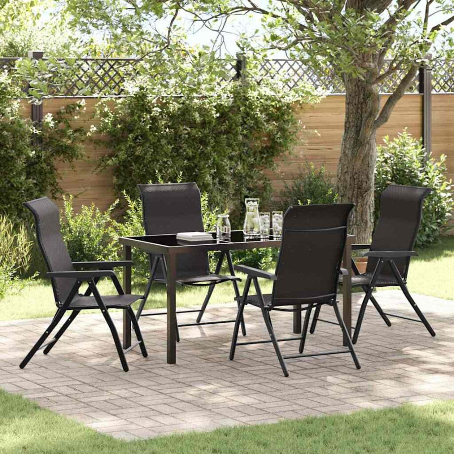 vidaXL Tuin eettafelset 5 pcs Zwart Koffie Gepoedercoat staal vidaXL Tuin eettafelset 5 pcs Zwart Koffie Gepoedercoat staal afbeelding 1