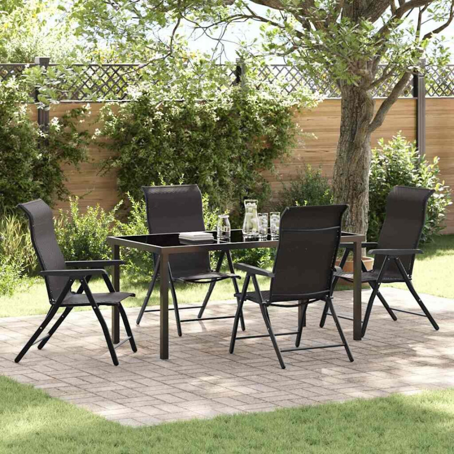 vidaXL Tuin eettafelset 5 pcs Zwart Koffie Gepoedercoat staal afbeelding 1