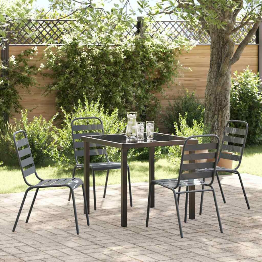 vidaXL Tuin eettafelset 5 pcs Antraciet Gepoedercoat staal vidaXL Tuin eettafelset 5 pcs Antraciet Gepoedercoat staal afbeelding 1