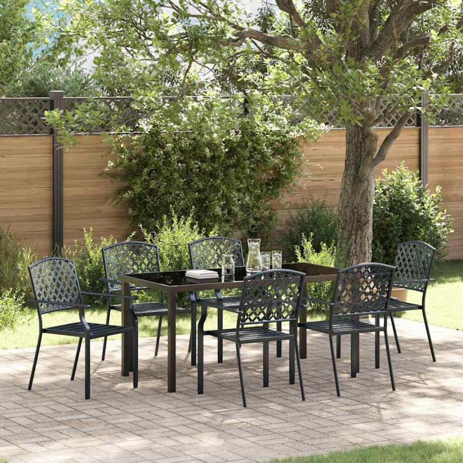 vidaXL Tuin eettafelset 7 pcs Antraciet Gepoedercoat staal vidaXL Tuin eettafelset 7 pcs Antraciet Gepoedercoat staal afbeelding 1