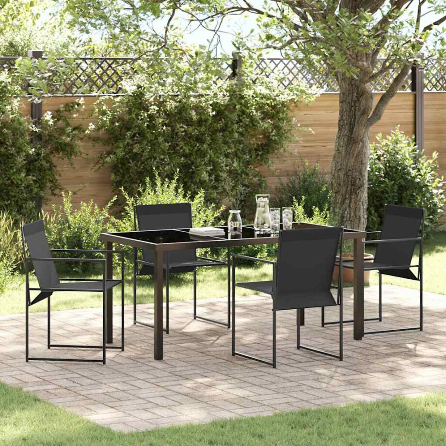 vidaXL Tuin eettafelset 5 pcs Zwart Gepoedercoat staal afbeelding 1
