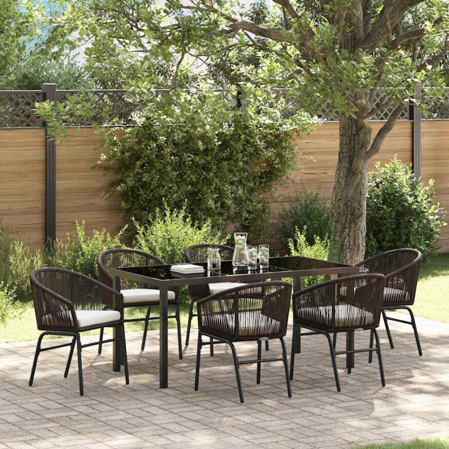 vidaXL Tuin eettafelset 7 pcs Bruin Gepoedercoat staal vidaXL Tuin eettafelset 7 pcs Bruin Gepoedercoat staal afbeelding 1