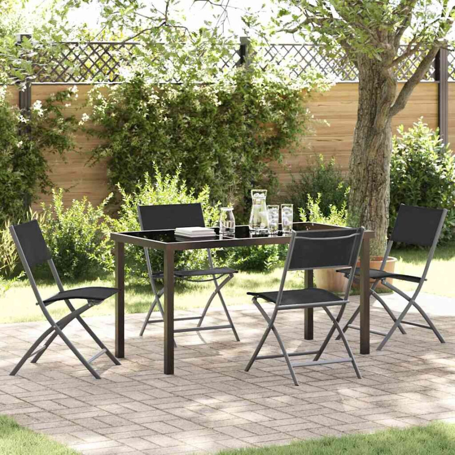 vidaXL Tuin eettafelset 5 pcs Zwart Gepoedercoat staal afbeelding 1