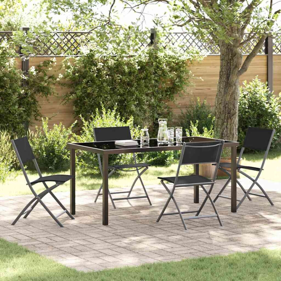 vidaXL Tuin eettafelset 5 pcs Zwart Gepoedercoat staal vidaXL Tuin eettafelset 5 pcs Zwart Gepoedercoat staal afbeelding 1
