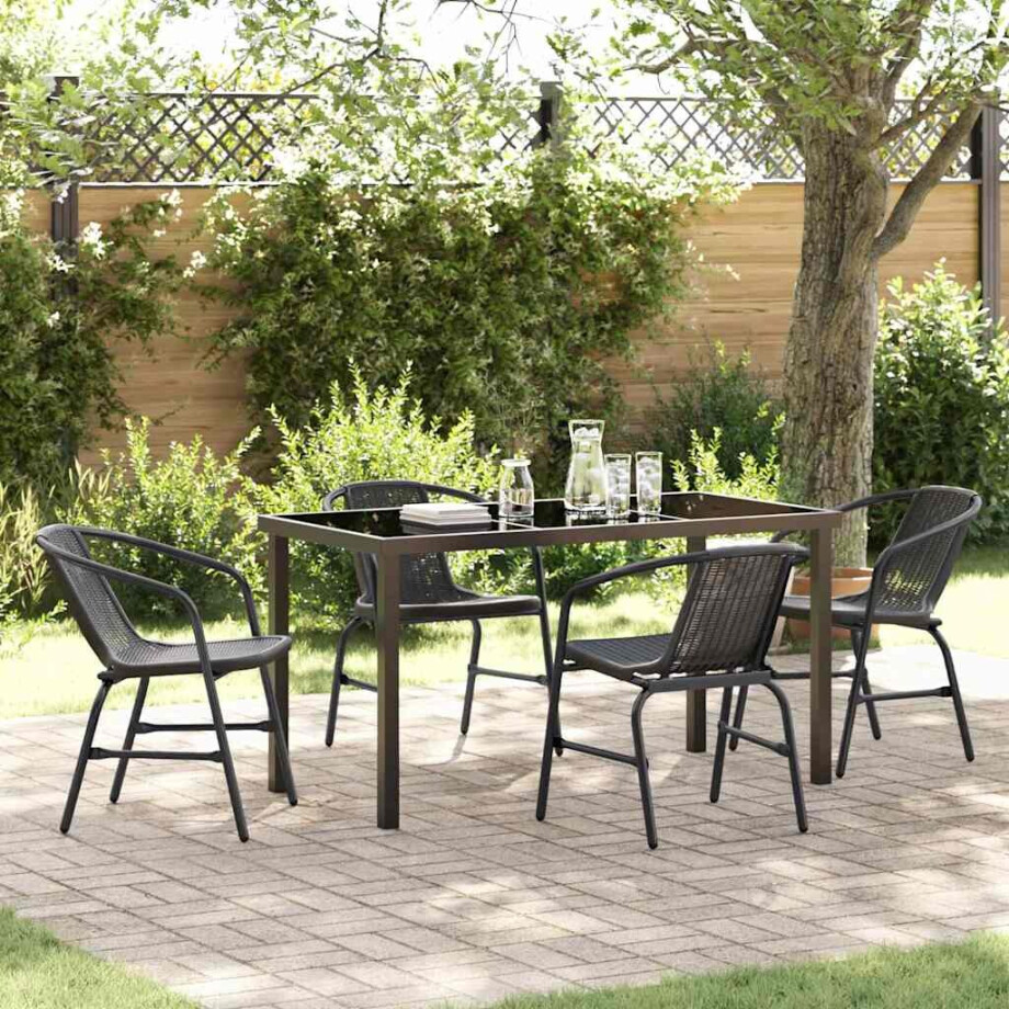 vidaXL Tuin eettafelset 5 pcs Zwart Gepoedercoat staal afbeelding 1