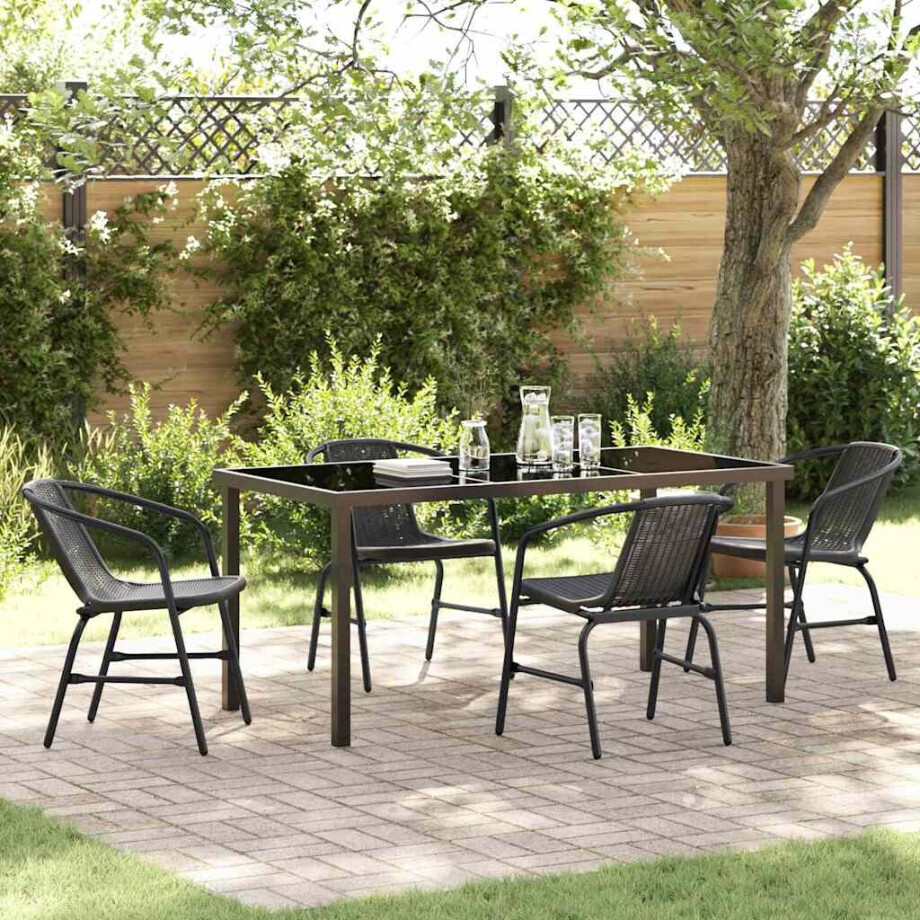 vidaXL Tuin eettafelset 5 pcs Zwart Gepoedercoat staal vidaXL Tuin eettafelset 5 pcs Zwart Gepoedercoat staal afbeelding 1