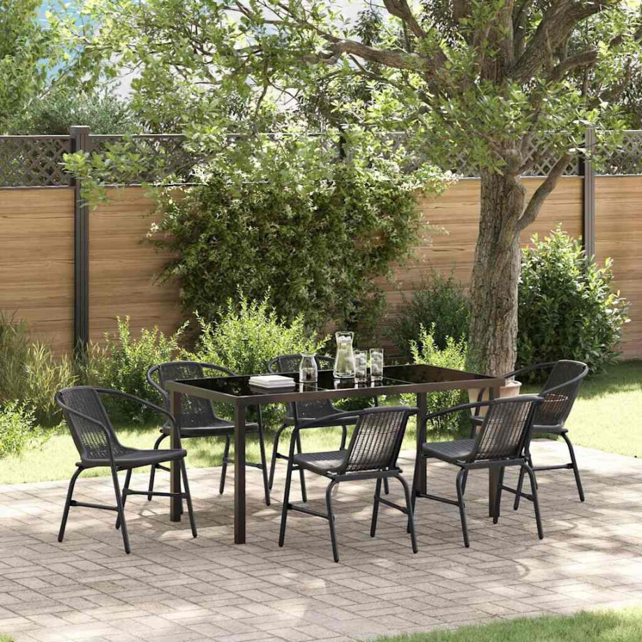 vidaXL Tuin eettafelset 7 pcs Zwart Gepoedercoat staal afbeelding 1