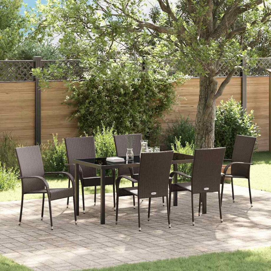 vidaXL Tuin eettafelset 7 pcs Bruin Gepoedercoat staal vidaXL Tuin eettafelset 7 pcs Bruin Gepoedercoat staal afbeelding 1
