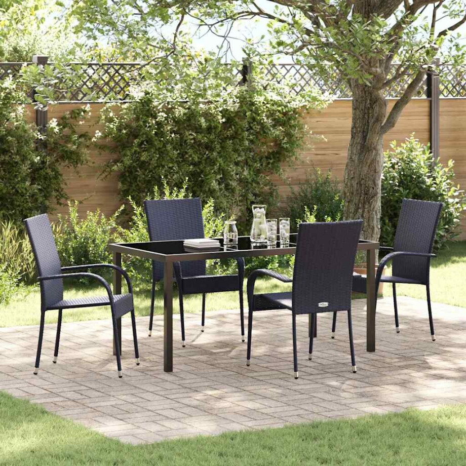 vidaXL Tuin eettafelset 5 pcs Zwart Gepoedercoat staal vidaXL Tuin eettafelset 5 pcs Zwart Gepoedercoat staal afbeelding 1
