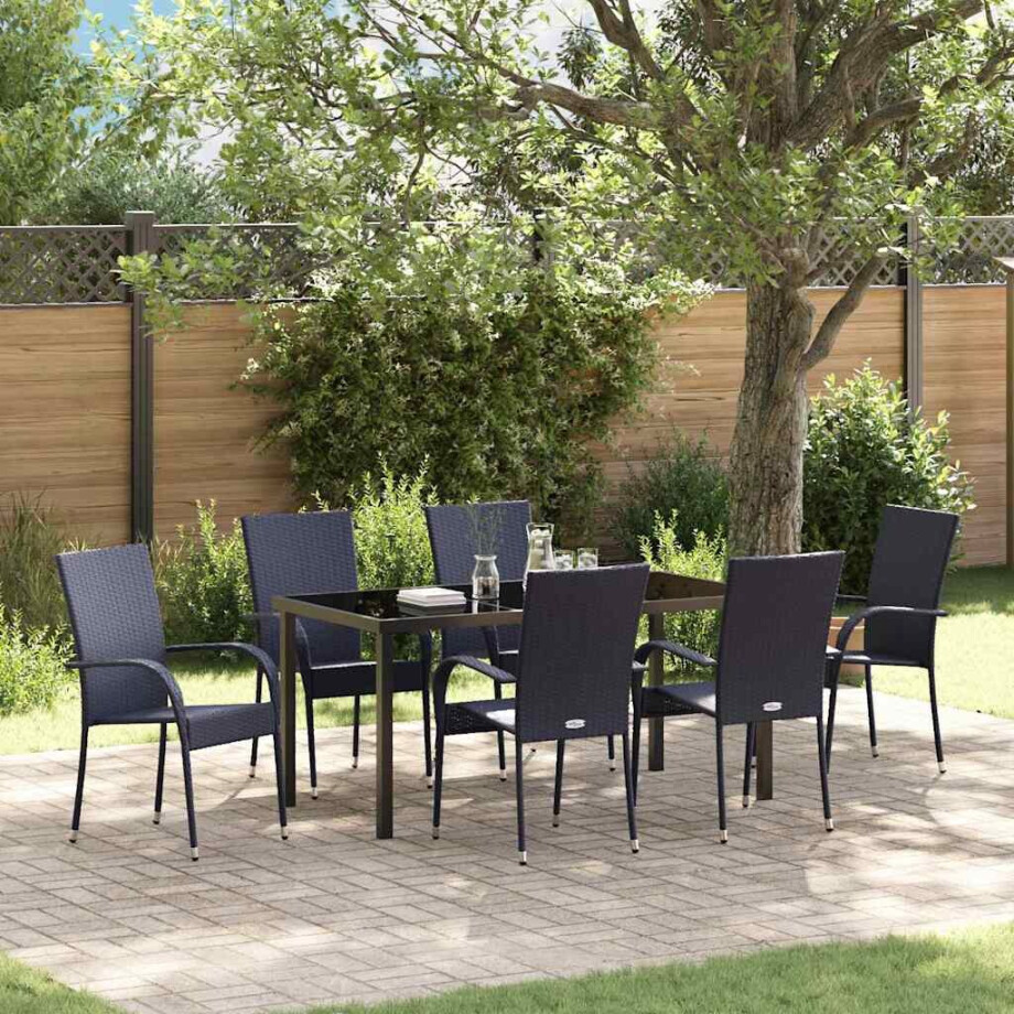 vidaXL Tuin eettafelset 7 pcs Zwart Gepoedercoat staal afbeelding 1