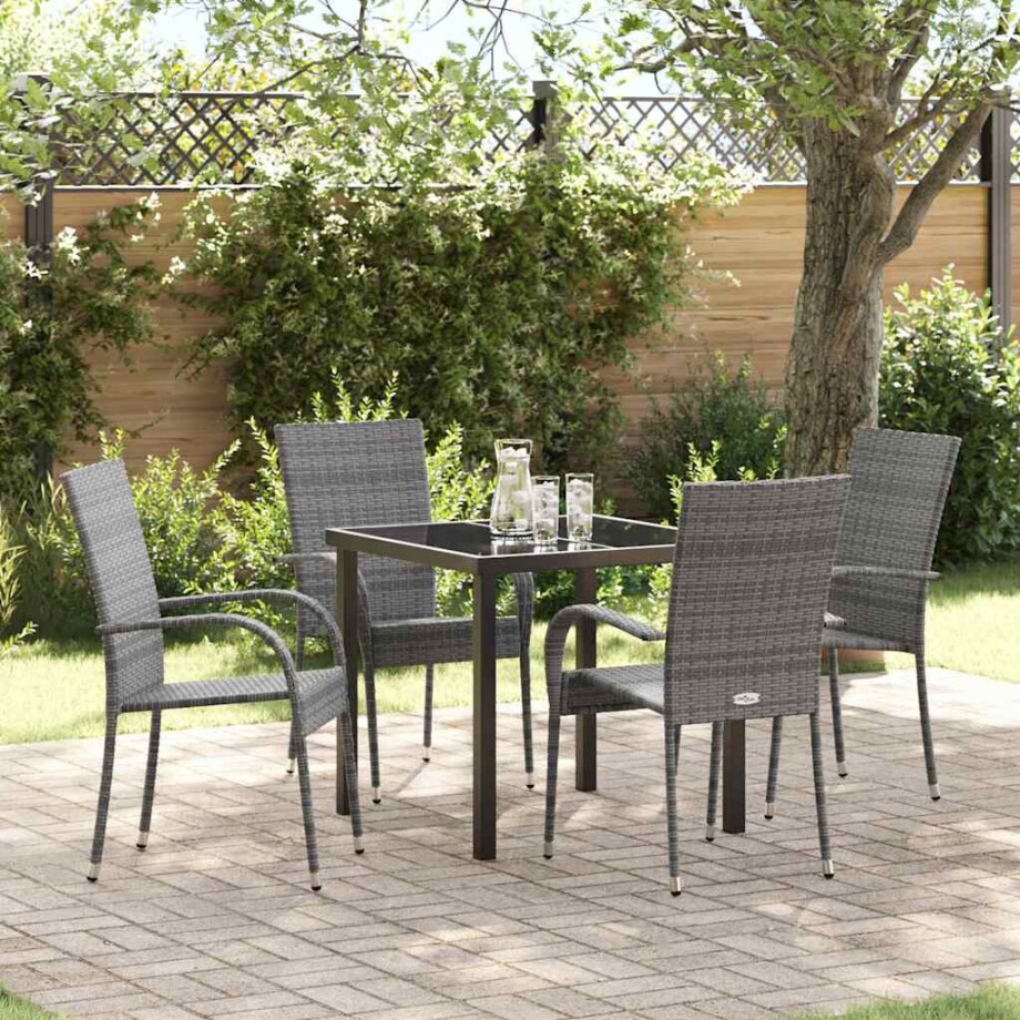 vidaXL Tuin eettafelset 5 pcs Grijs Gepoedercoat staal afbeelding 1