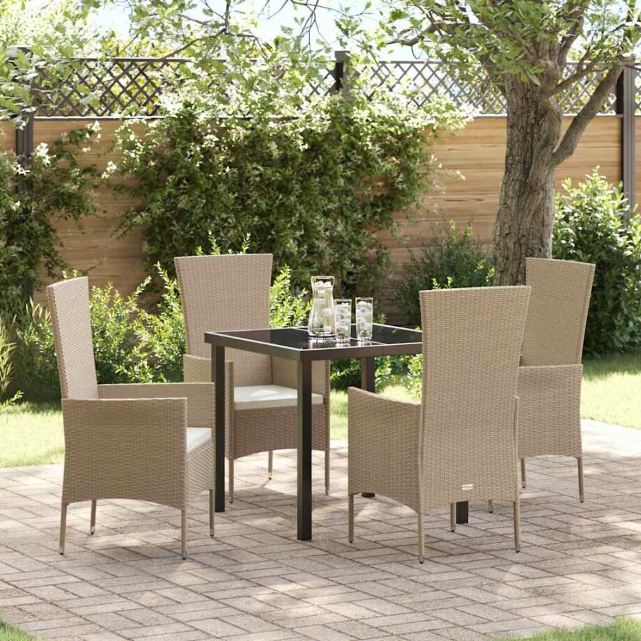 vidaXL Tuin Eetset met kussen 5 pcs Beige poly rattan afbeelding 1