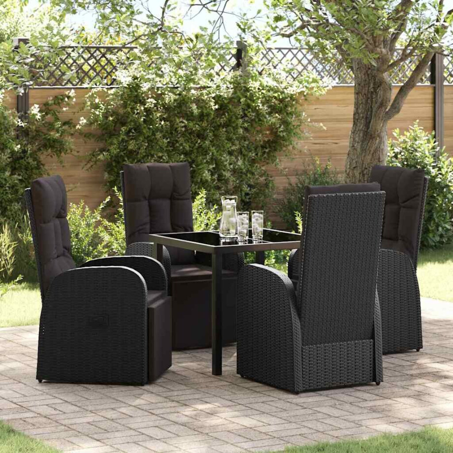 vidaXL Tuin eettafelset met kussen 5 pcs Zwart poly rattan afbeelding 1