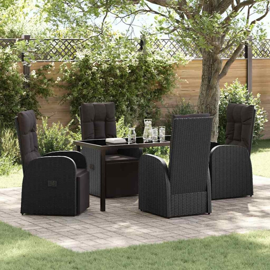 vidaXL Tuin eettafelset met kussen 5 pcs Zwart poly rattan afbeelding 1
