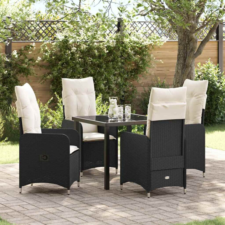 vidaXL Tuin eettafelset met kussen 5 pcs Zwart poly rattan vidaXL Tuin eettafelset met kussen 5 pcs Zwart poly rattan afbeelding 1