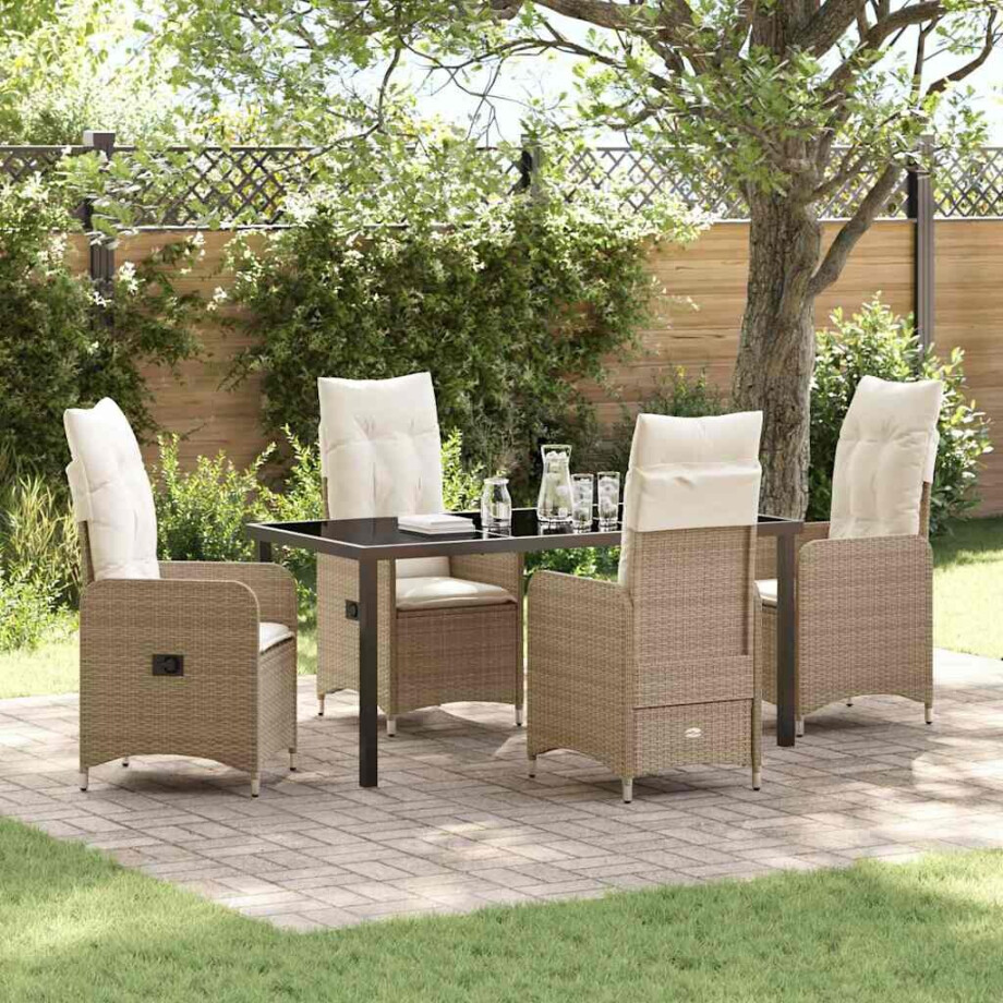 vidaXL Tuin Eetset met kussen 5 pcs Beige Poly riet afbeelding 1